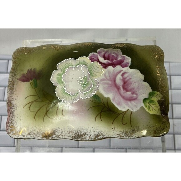VTG Japan Hand Painted Porcelain Footed Trinket Box W/ Lid Numbered Victorian - Picture 1 of 16